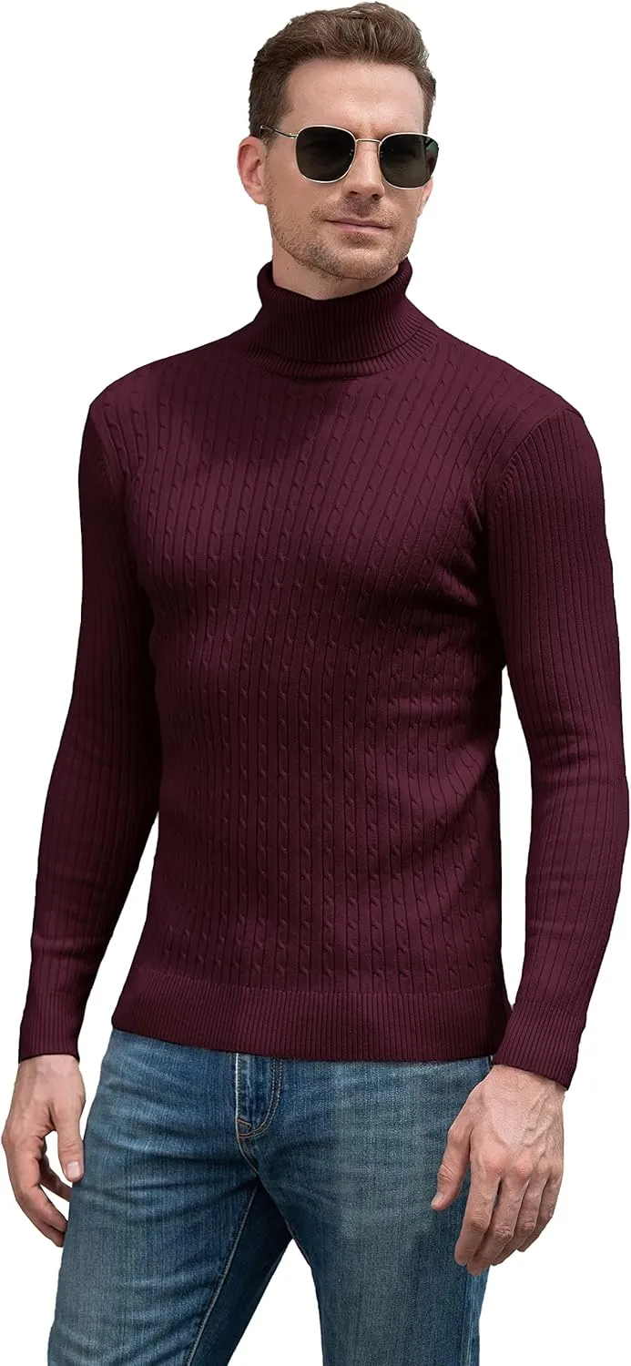 QZH.DUAO Men's Casual Slim Fit Turtleneck Pullover Sweaters Tops with Twist Patterned