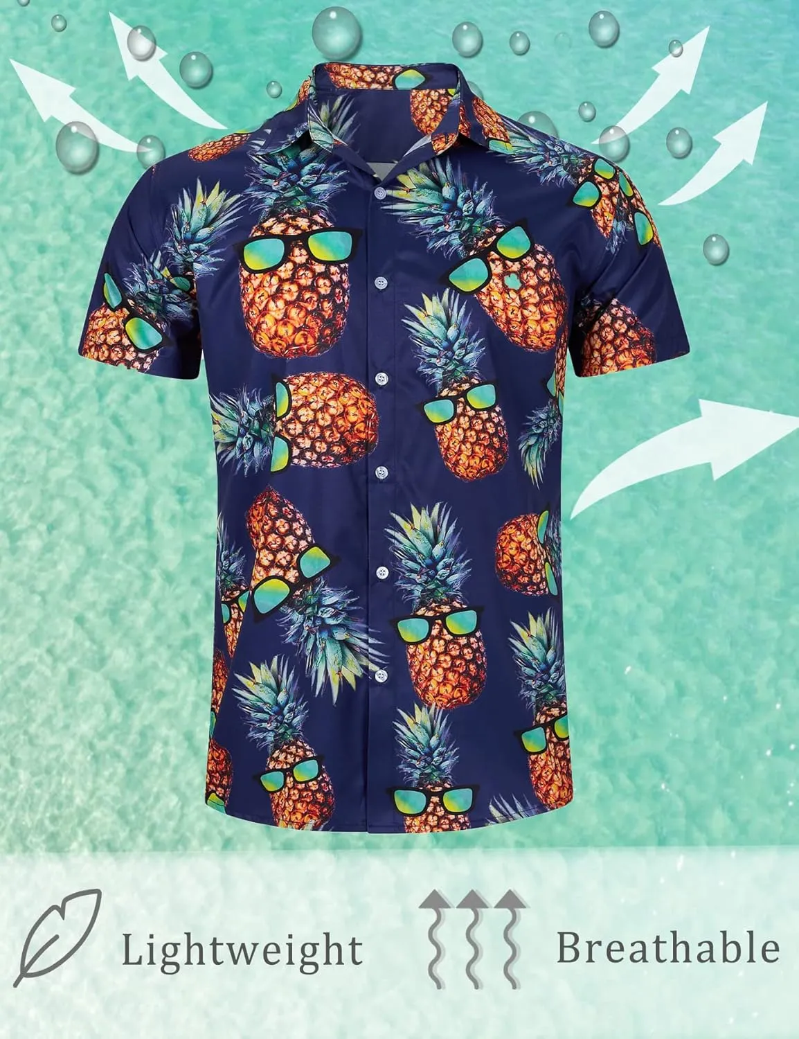 RAISEVERN Mens Hawaiian Shirt Casual Button Down Short Sleeve Tropical Beach Dress Shirt for Summer Holiday