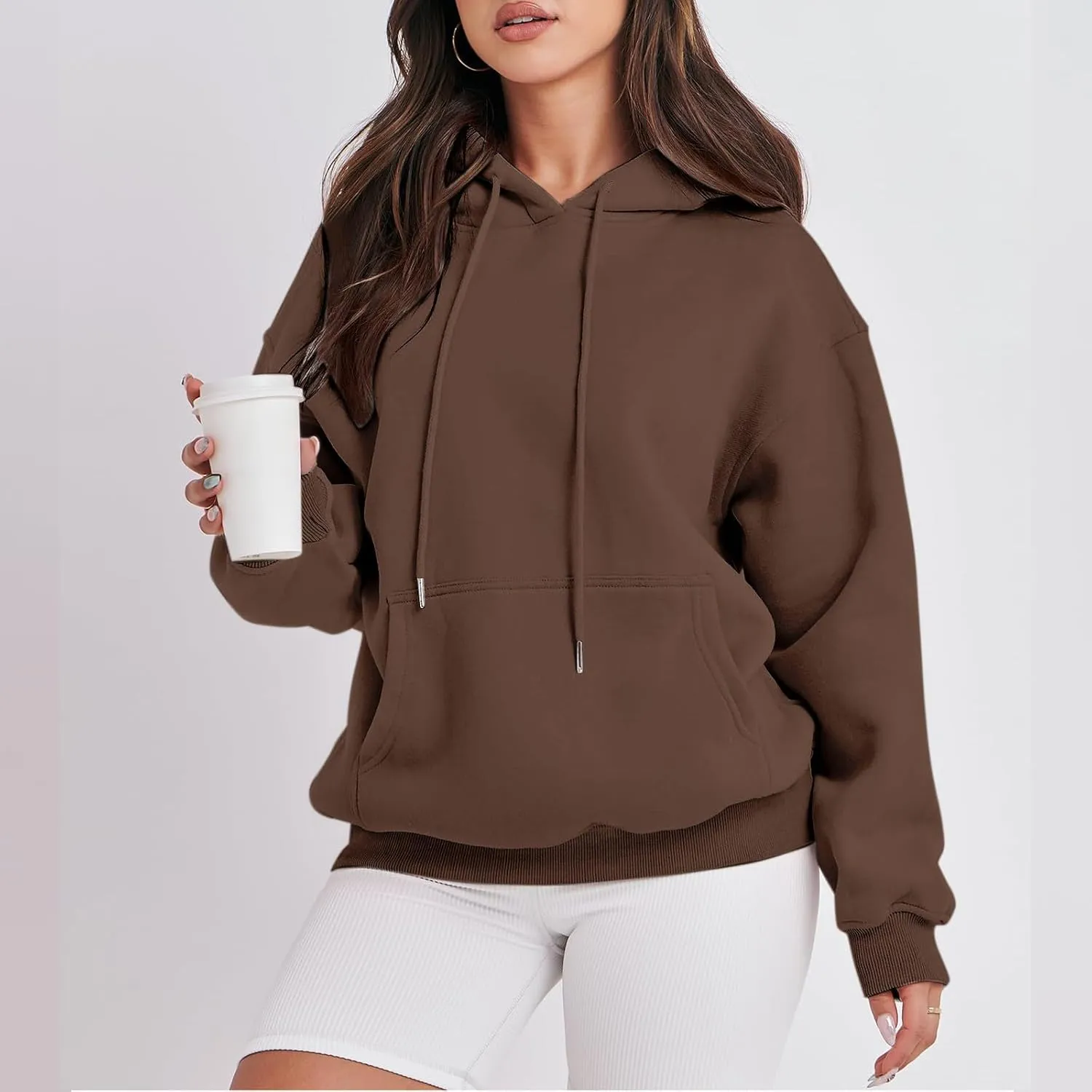Regular Fit Hoodies Solid Color Basic Plain Drawstring Hooded Pullover Long Sleeve Tops Winter Sweatshirt with Pocket