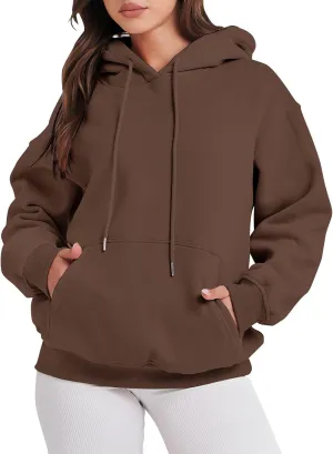 Regular Fit Hoodies Solid Color Basic Plain Drawstring Hooded Pullover Long Sleeve Tops Winter Sweatshirt with Pocket
