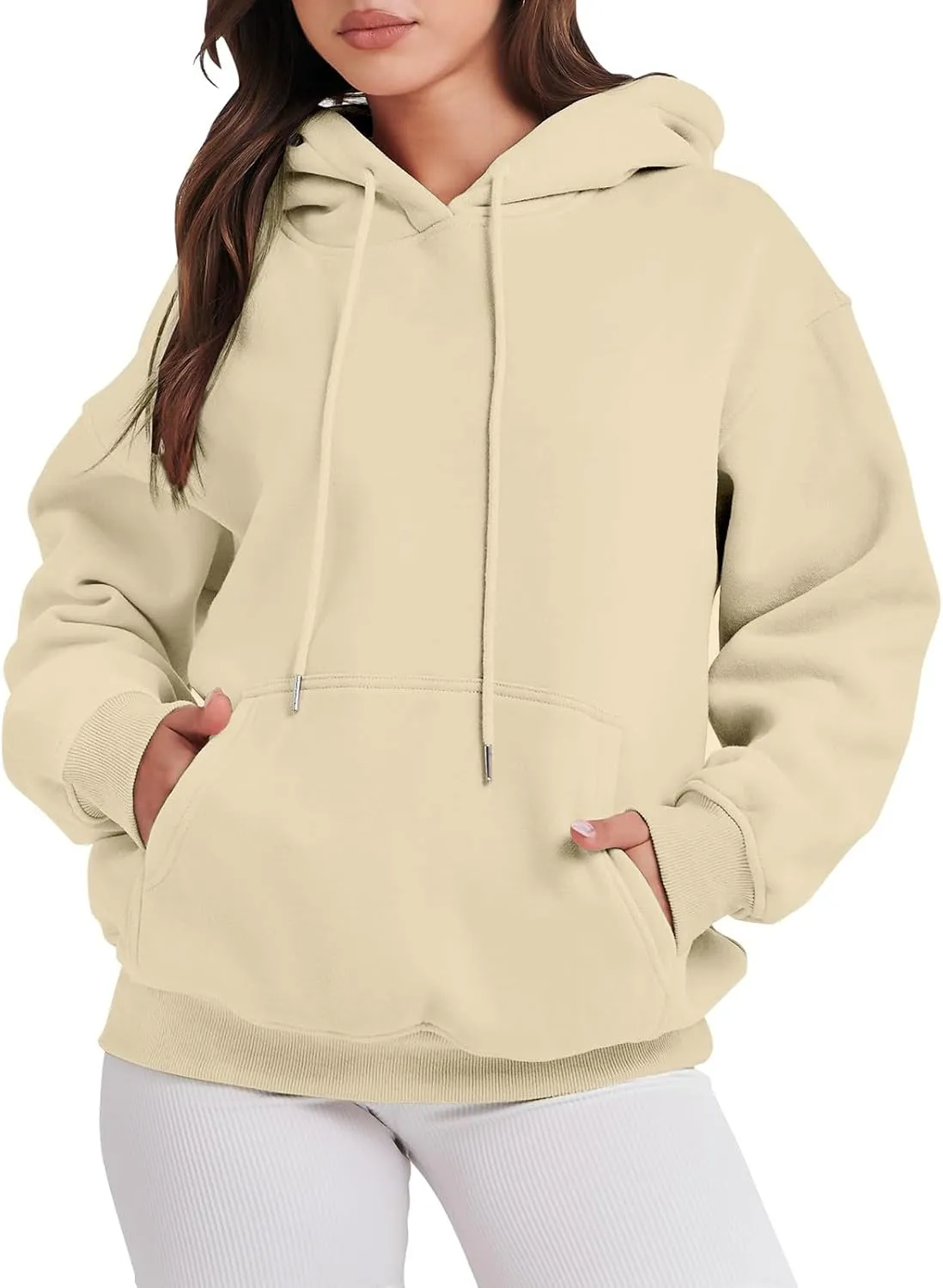 Regular Fit Hoodies Solid Color Basic Plain Drawstring Hooded Pullover Long Sleeve Tops Winter Sweatshirt with Pocket