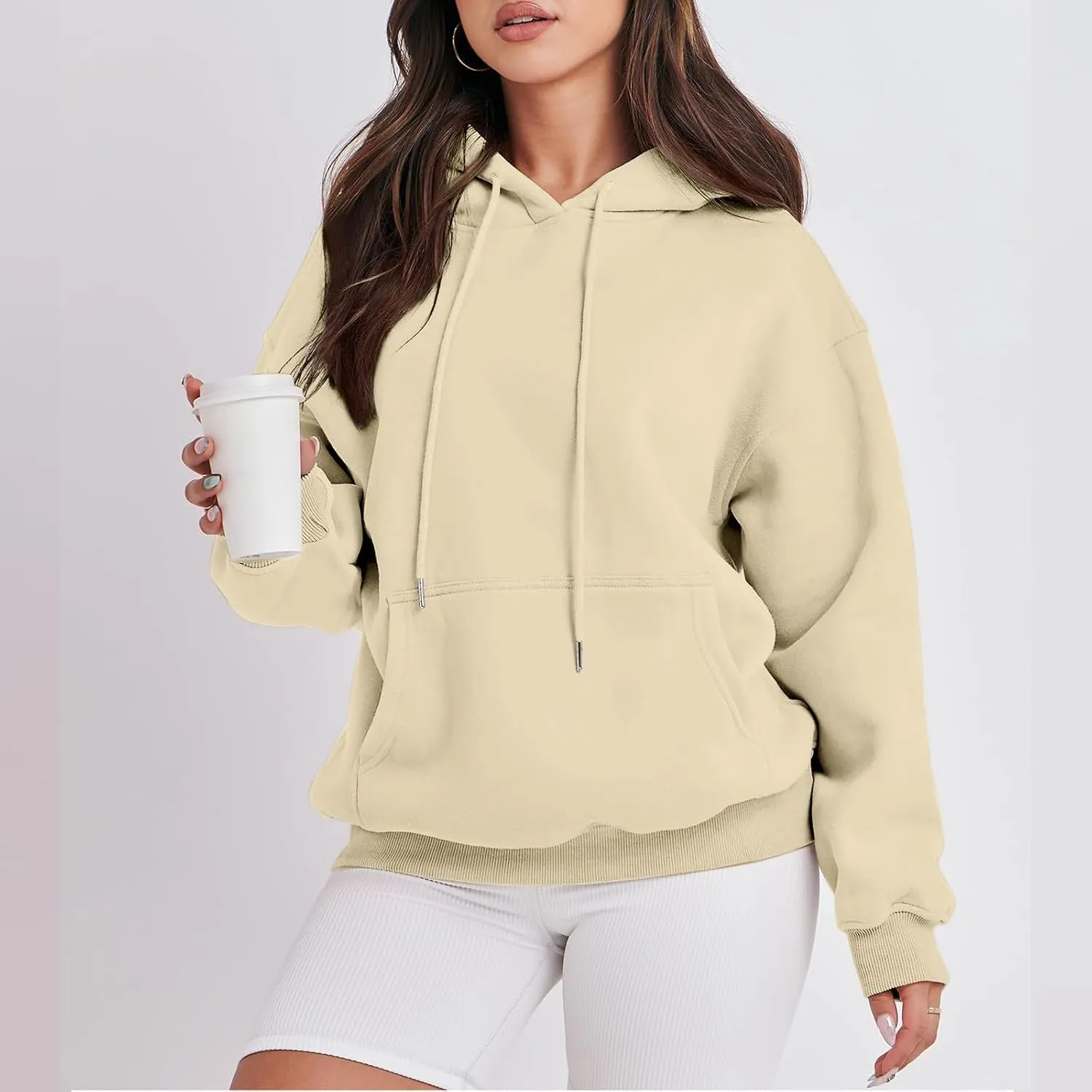 Regular Fit Hoodies Solid Color Basic Plain Drawstring Hooded Pullover Long Sleeve Tops Winter Sweatshirt with Pocket