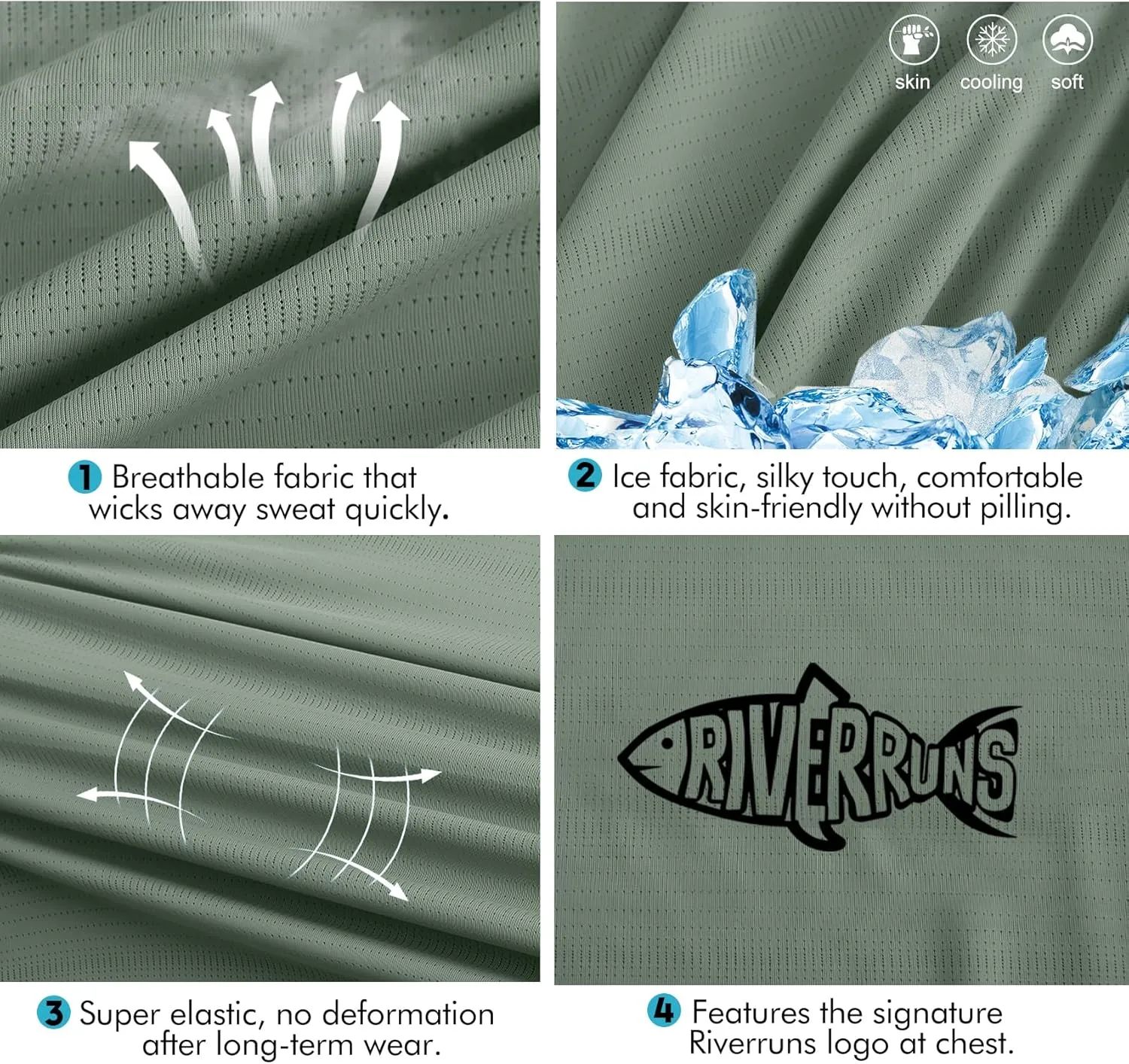 Riverruns UPF 50  UV Sun Protection Fishing Shirt Breathable Quick Dry Swim Shirt Rash Guard Water Beach T-Shirt for Men