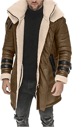 RTRDE Mens Casual Faux Fur Shearling Coat Winter Warm Jacket Windbreaker Overcoat Peacoat Long Jackets Fashion, M-5XL