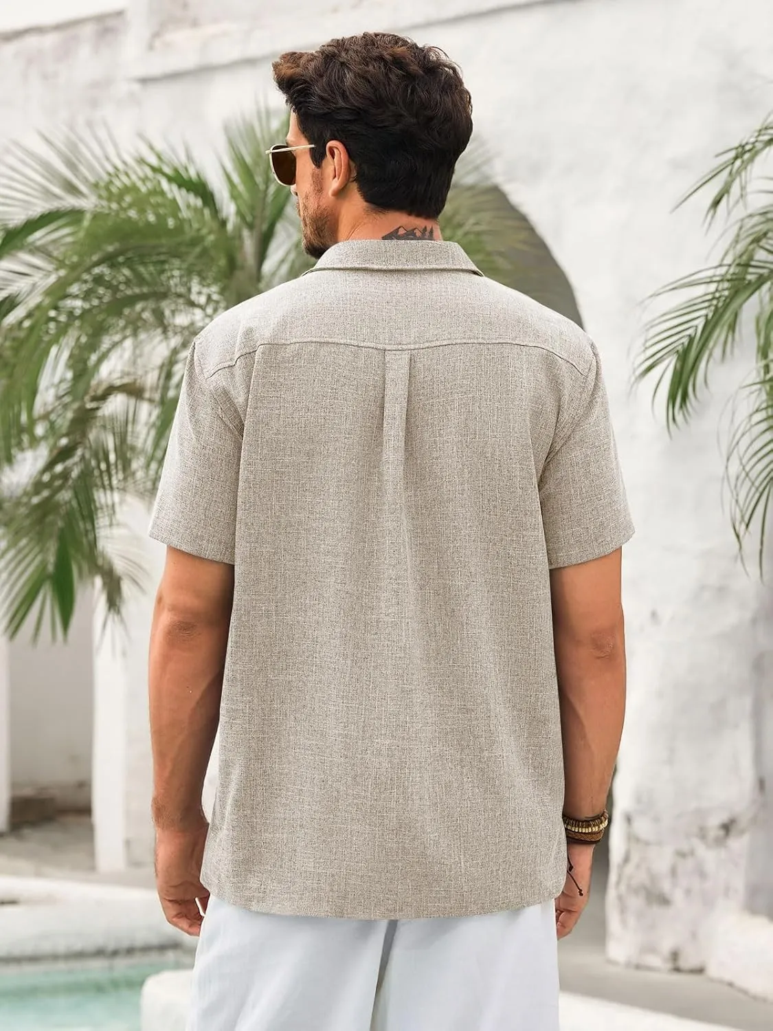 Runcati Mens Cuban Guayabera Shirts Short Sleeve Button Down Linen Shirt Mexican Casual Beach Summer Tops
