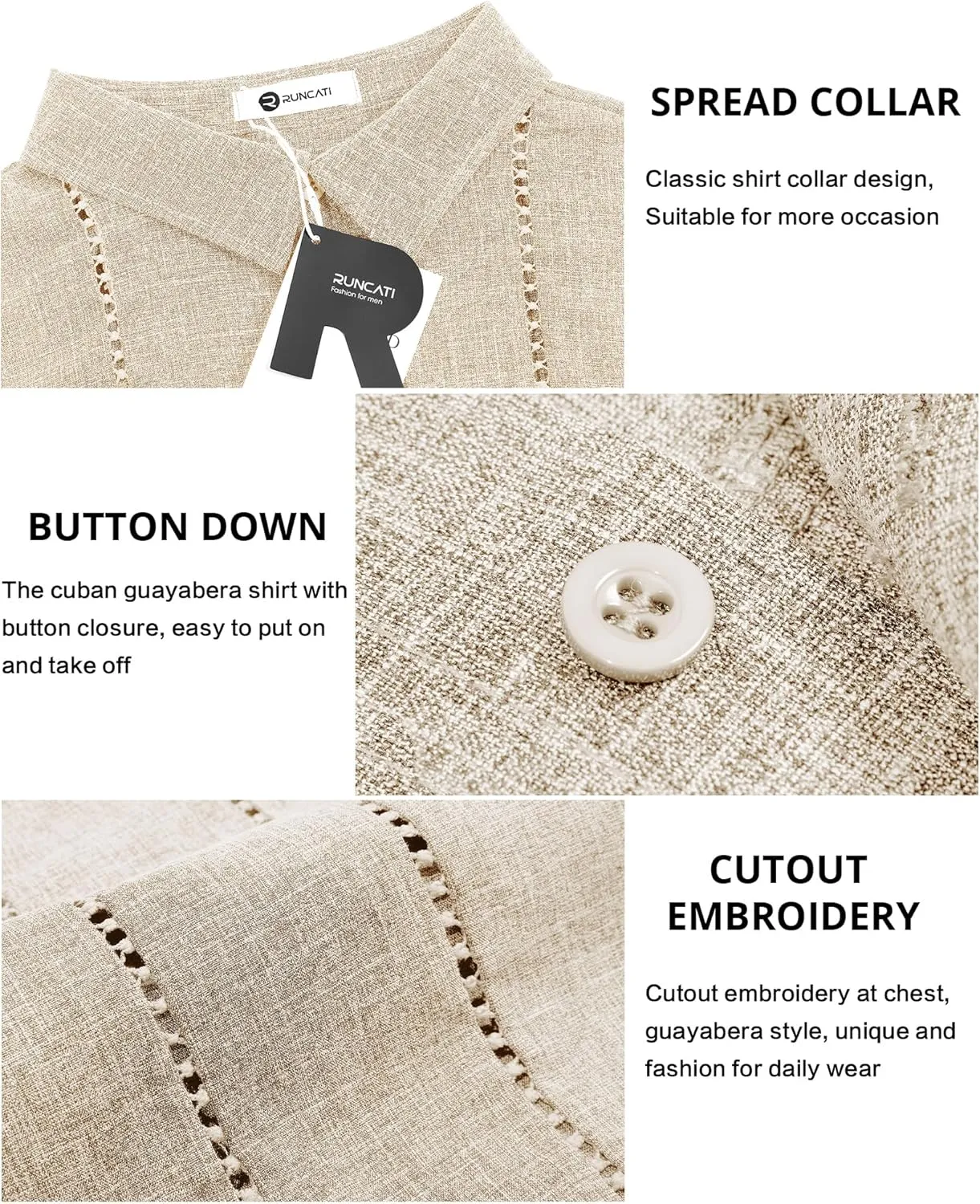 Runcati Mens Cuban Guayabera Shirts Short Sleeve Button Down Linen Shirt Mexican Casual Beach Summer Tops