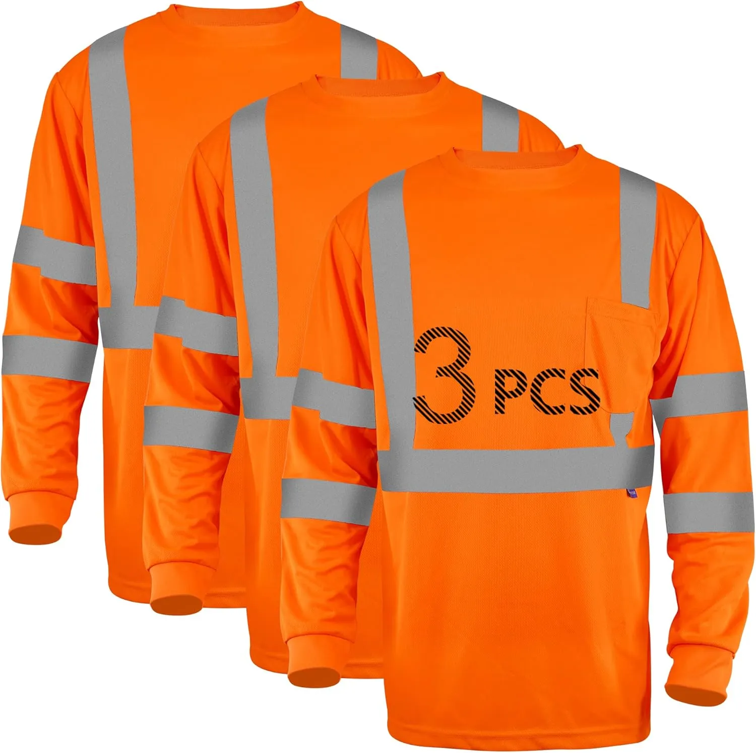 Safety Shirt Long Sleeve High Visibility Reflective Breathable T Shirt for Work Warehouse Construction Class 3