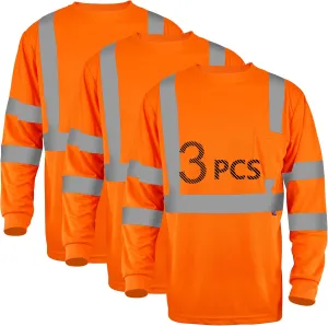 Safety Shirt Long Sleeve High Visibility Reflective Breathable T Shirt for Work Warehouse Construction Class 3