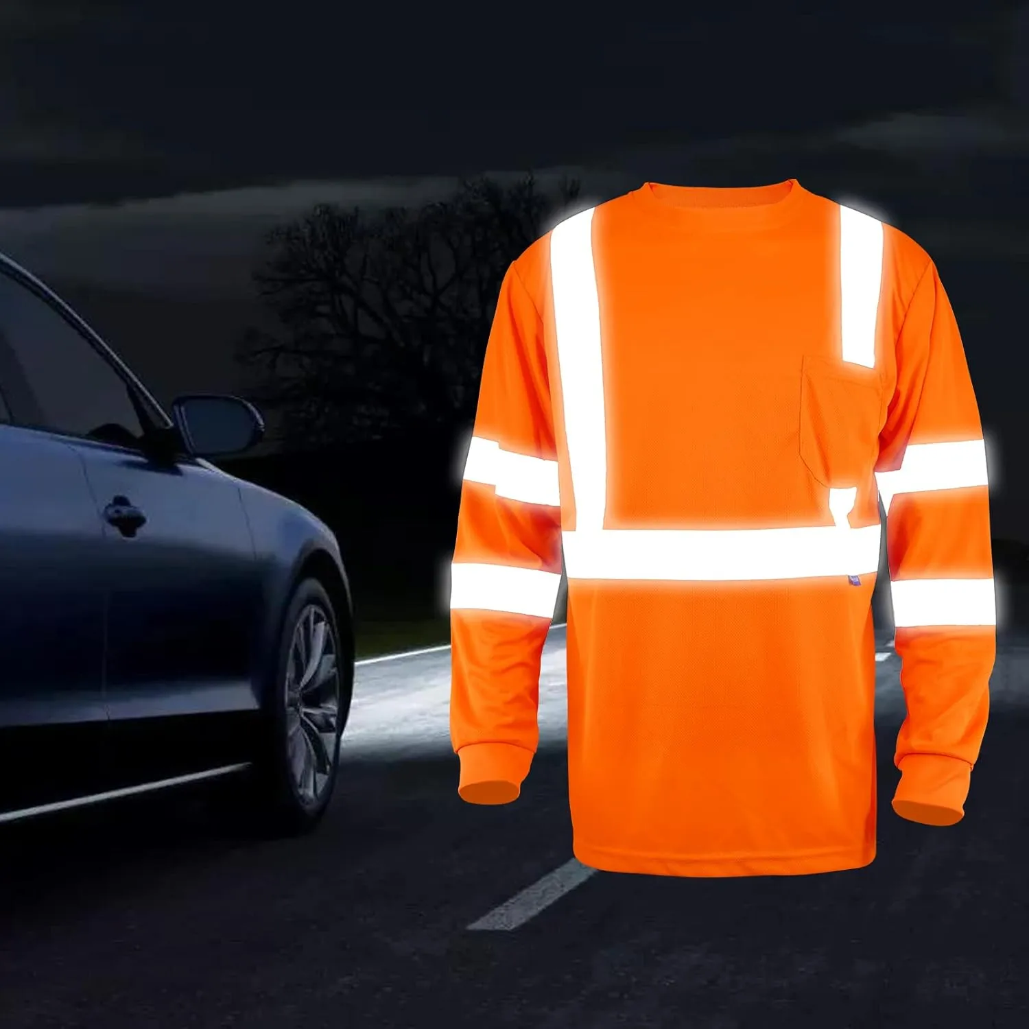Safety Shirt Long Sleeve High Visibility Reflective Breathable T Shirt for Work Warehouse Construction Class 3
