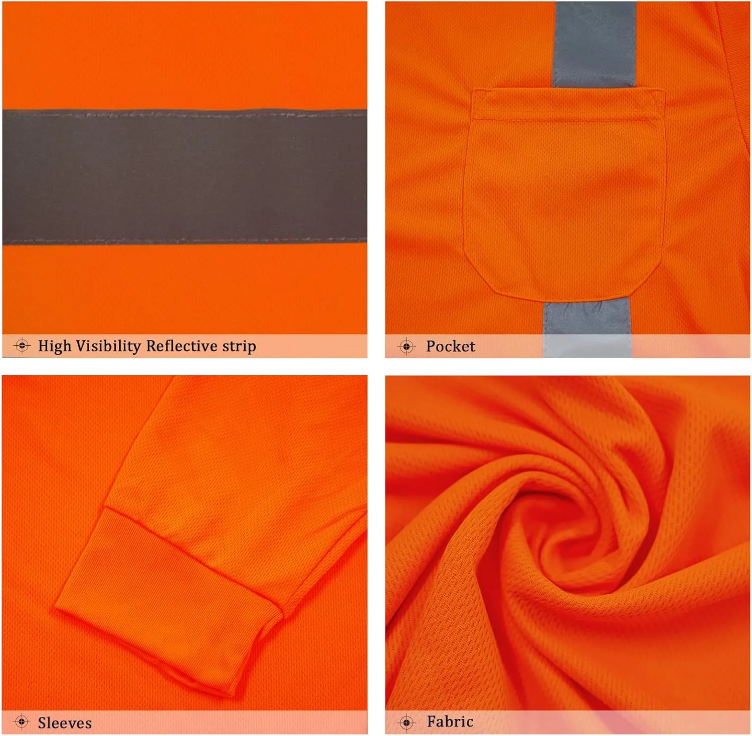Safety Shirt Long Sleeve High Visibility Reflective Breathable T Shirt for Work Warehouse Construction Class 3
