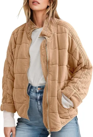 SAUKOLE Womens Winter Dolman Long Sleeve Full-Zip Quilted Jacket Coat Warm Outerwear