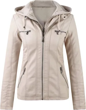 SHAOBGE Jacket Long Leather Women's Slim Zip Belt Tops Stand Jacket Suit Collar Motorcycle Coat Women's Coat Jackets