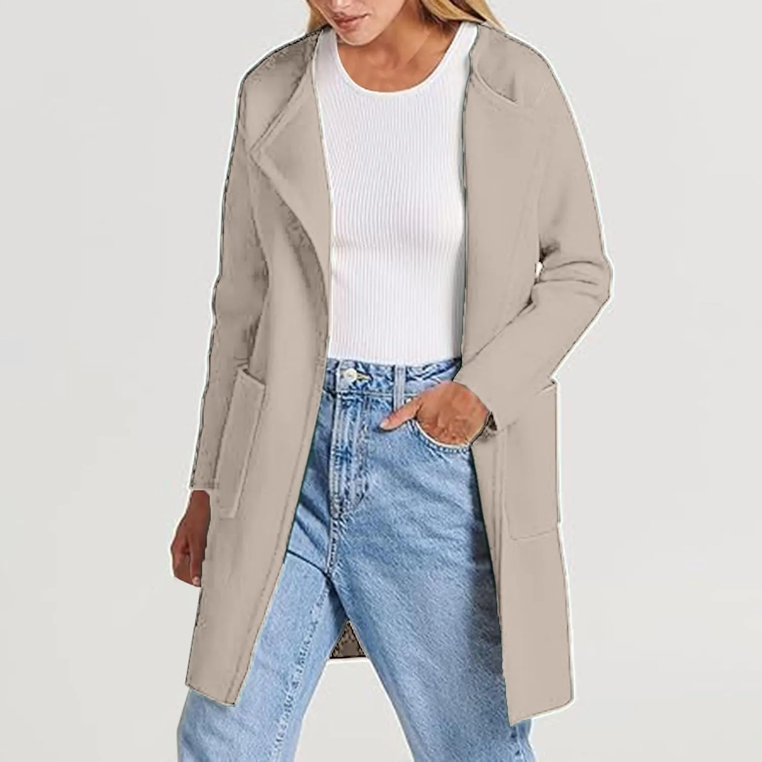 SHAOBGE Womens Knit Sweater Womens Knit Cardigan Sweaters Oversized Open Front Long Sleeve Lapel Tan Sweater Women