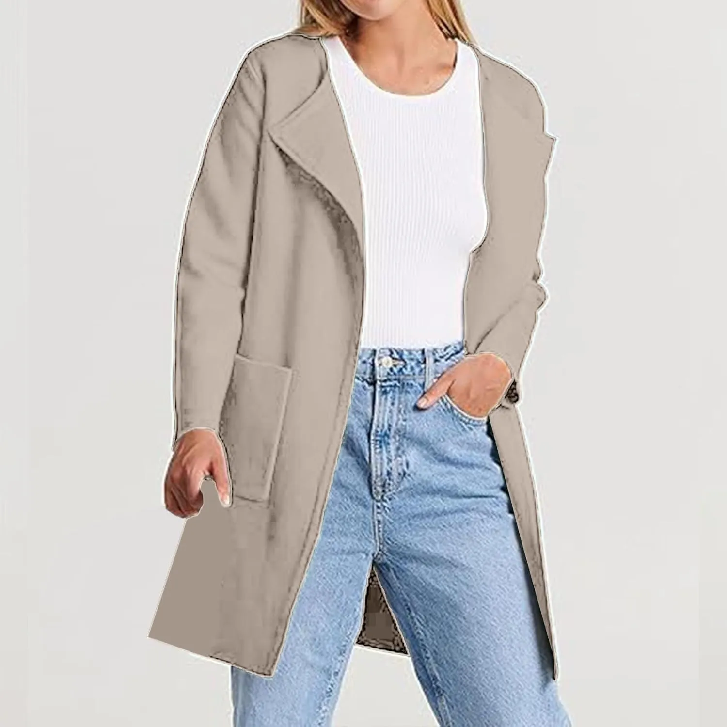 SHAOBGE Womens Knit Sweater Womens Knit Cardigan Sweaters Oversized Open Front Long Sleeve Lapel Tan Sweater Women