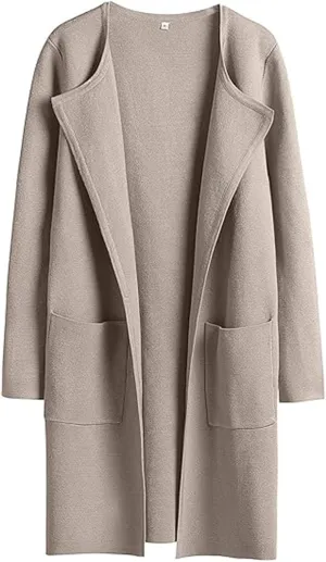 SHAOBGE Womens Knit Sweater Womens Knit Cardigan Sweaters Oversized Open Front Long Sleeve Lapel Tan Sweater Women