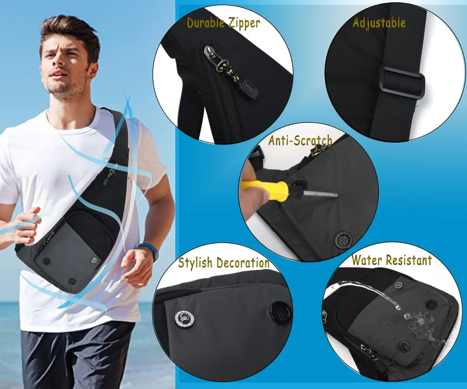 Sling Bag Slim Crossbody Personal Pocket Chest Bag Anti-Thief Shoulder Bag Backpack Casual Daypack Fanny Pack Travel