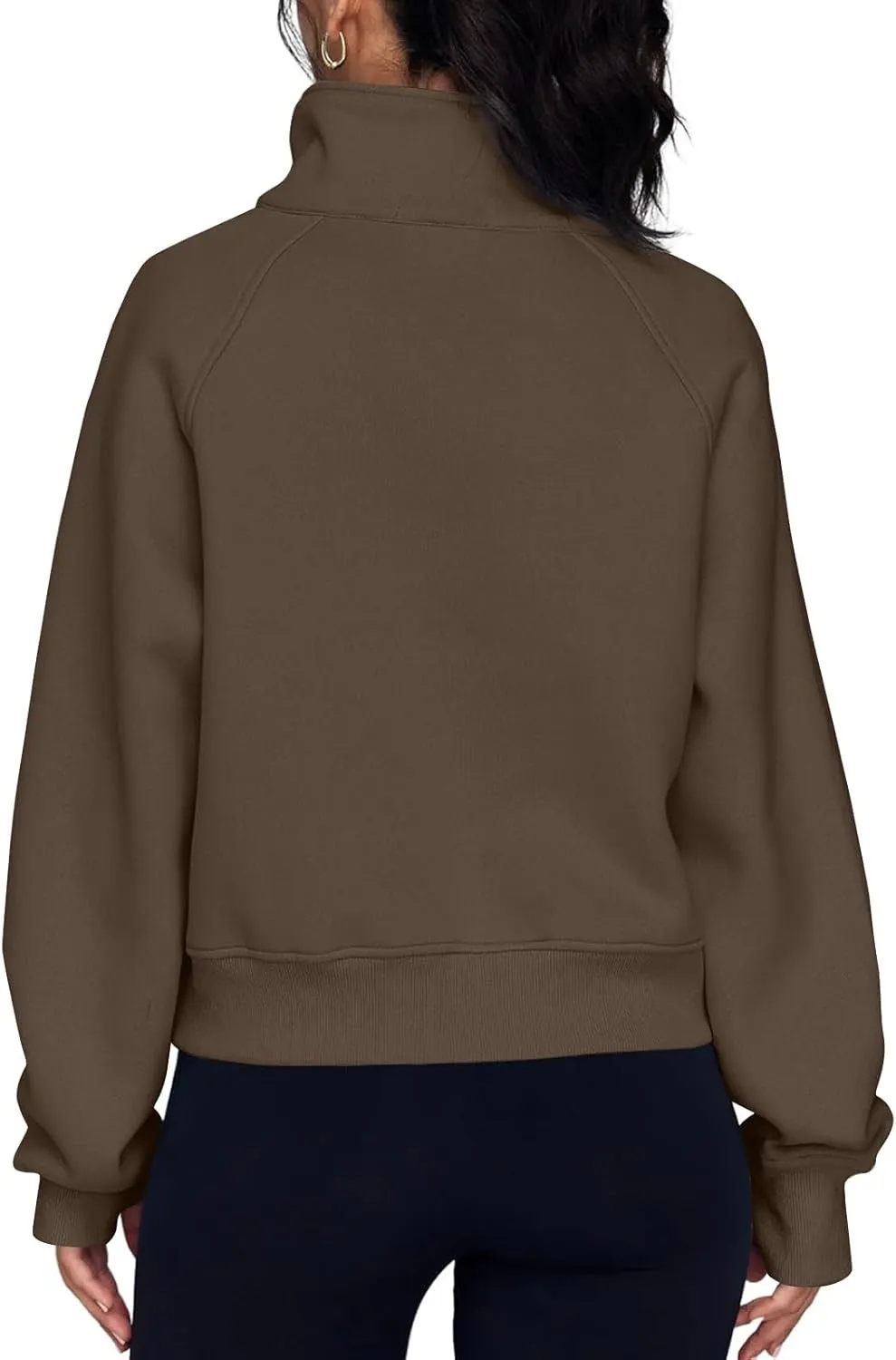 slqdgmryz Half Zip Pullover Women Cropped Fleece Oversized Sweatshirt Cute Pocket 1/2 Zipped Y2k Hoodie with Thumb Holes
