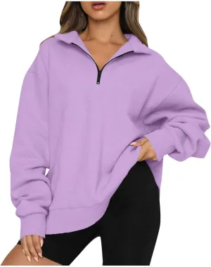 slqdgmryz Womens Quarter Zip Pullover Fleece Preppy Oversized Sweatshirt Drop Shoulder Half Zip Plain Cute Sweatshirts