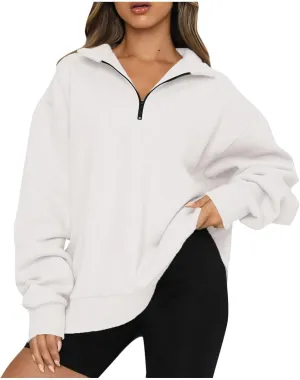 slqdgmryz Womens Quarter Zip Pullover Fleece Preppy Oversized Sweatshirt Drop Shoulder Half Zip Plain Cute Sweatshirts