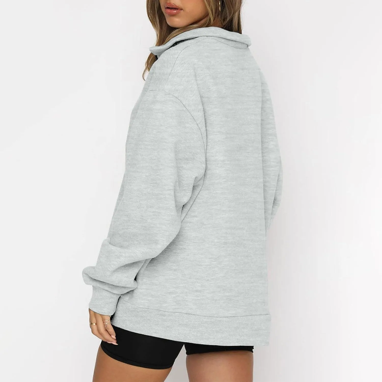 slqdgmryz Womens Quarter Zip Pullover Fleece Preppy Oversized Sweatshirt Drop Shoulder Half Zip Plain Cute Sweatshirts
