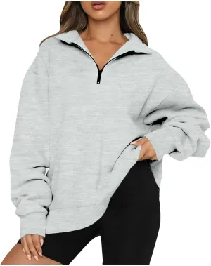 slqdgmryz Womens Quarter Zip Pullover Fleece Preppy Oversized Sweatshirt Drop Shoulder Half Zip Plain Cute Sweatshirts
