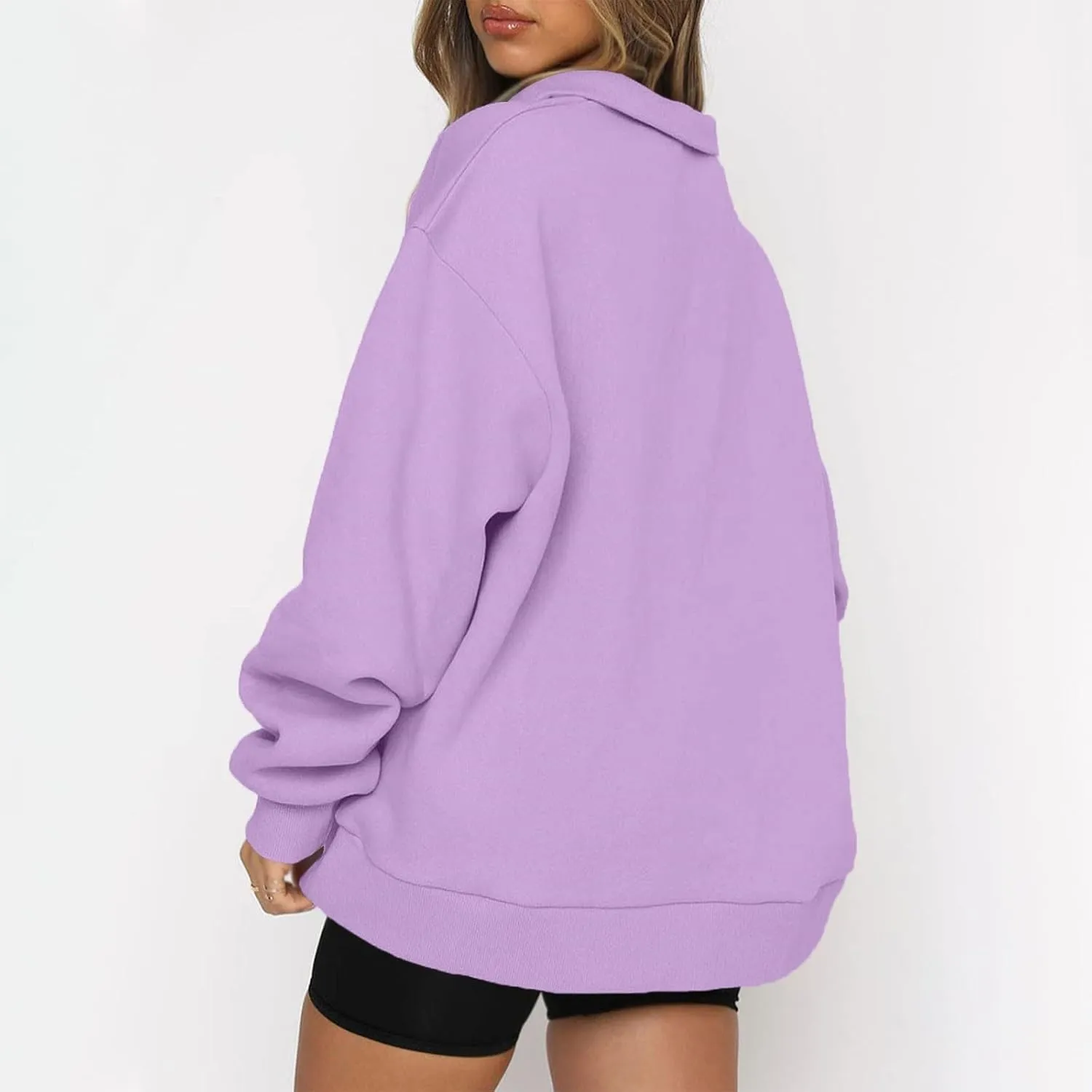 slqdgmryz Womens Quarter Zip Pullover Fleece Preppy Oversized Sweatshirt Drop Shoulder Half Zip Plain Cute Sweatshirts