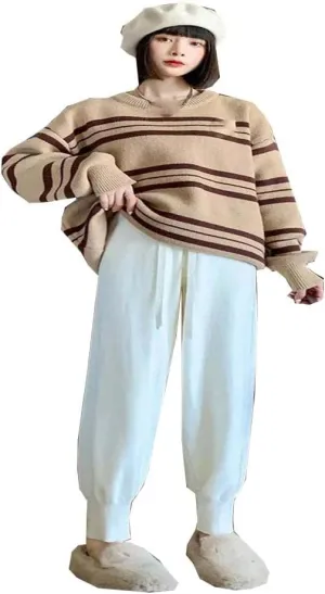 Solid Color Pants for Women in Autumn and Winter Thickened Knitted Ankle Pants Zipper Elastic Waist Soft Tying Harem Pants