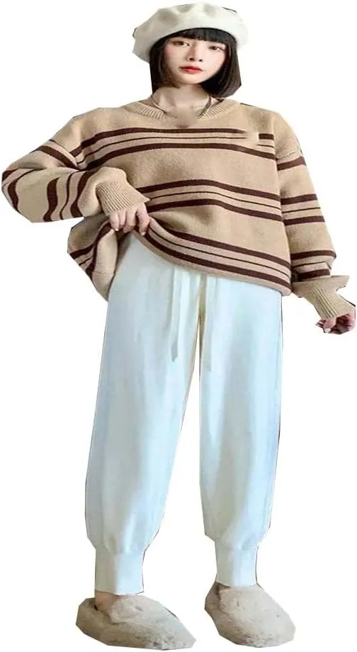 Solid Color Pants for Women in Autumn and Winter Thickened Knitted Ankle Pants Zipper Elastic Waist Soft Tying Harem Pants