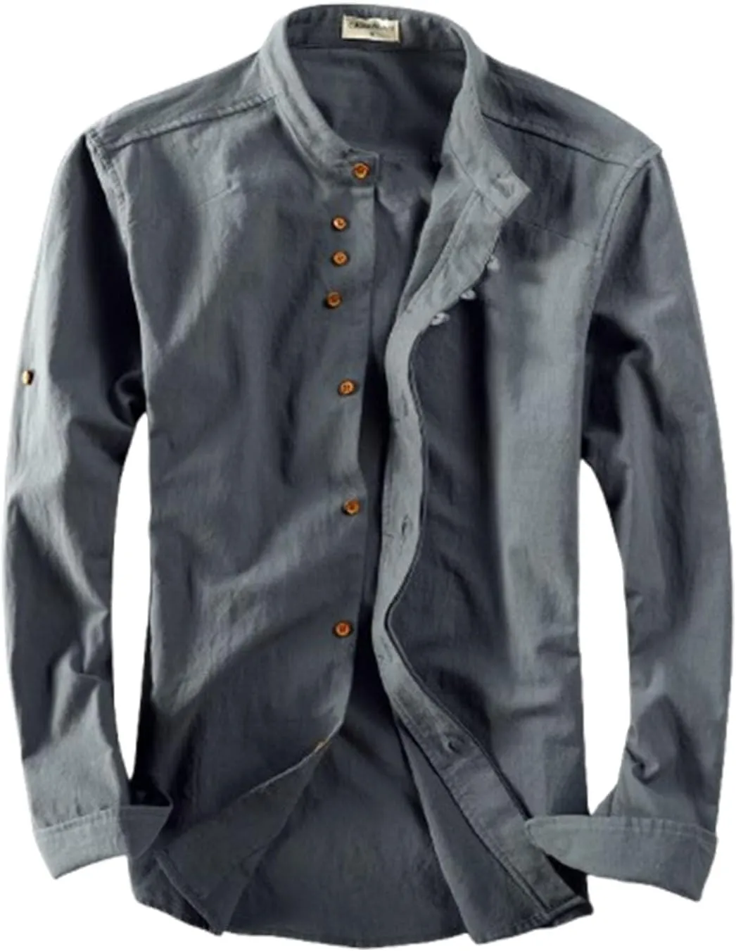 Soulona Men's Katana Japan Style Shirt, Premium Linen & Cotton Blend Craftsmanship, V-Neck, Long Sleeve, Grey, S-5XL
