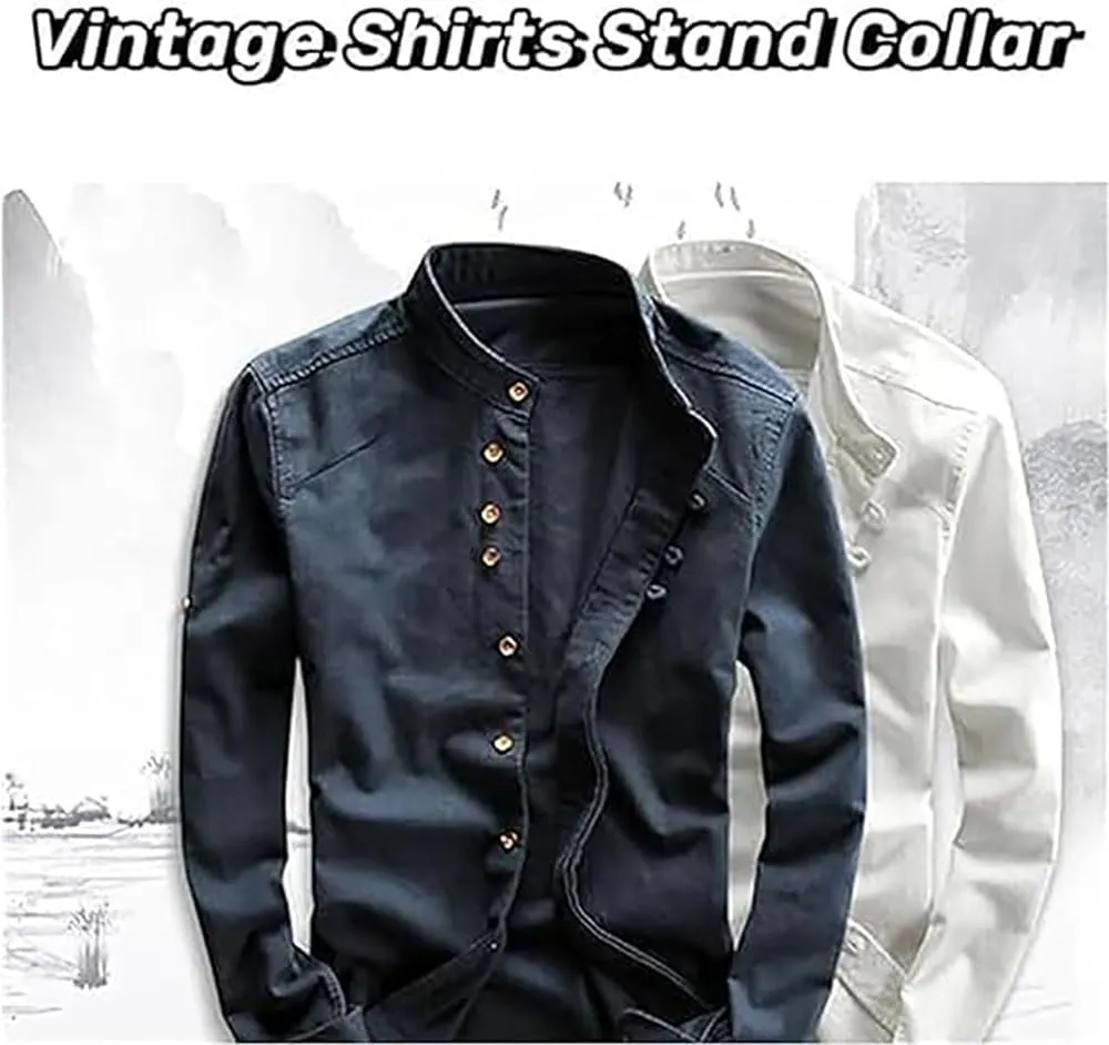 Soulona Men's Katana Japan Style Shirt, Premium Linen & Cotton Blend Craftsmanship, V-Neck, Long Sleeve, Grey, S-5XL
