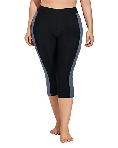 Sporty Plus Size Swim Bottoms Versatile Swimming Leggings-Black