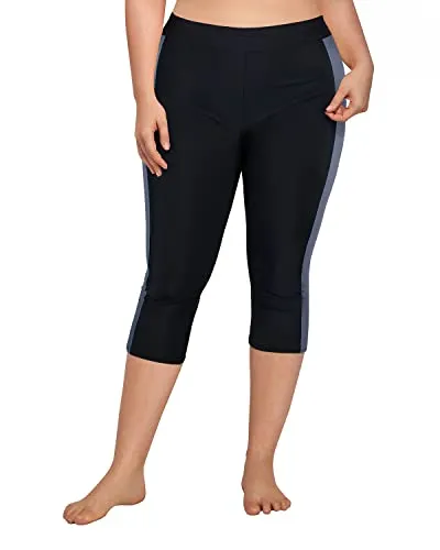 Sporty Plus Size Swim Bottoms Versatile Swimming Leggings-Black
