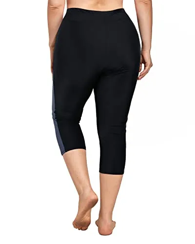 Sporty Plus Size Swim Bottoms Versatile Swimming Leggings-Black