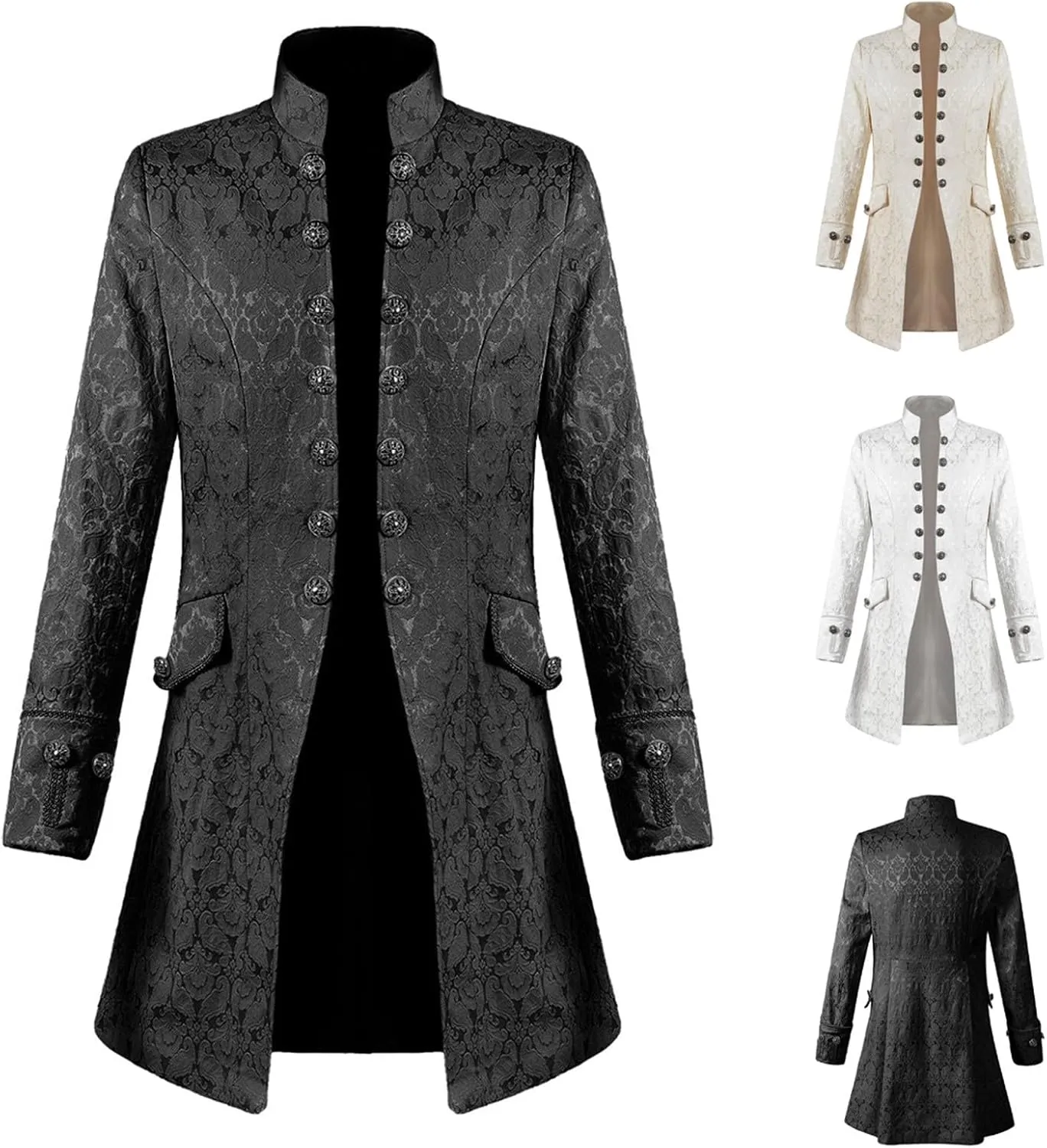 Steampunk Jacket Men Vintage Gothic Tailcoat Victorian Coat Medieval Stand Collar Court Double Breasted Trench Coats