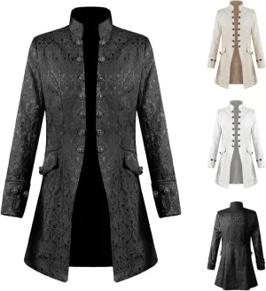 Steampunk Jacket Men Vintage Gothic Tailcoat Victorian Coat Medieval Stand Collar Court Double Breasted Trench Coats