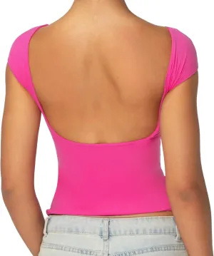 Sunzel Open Back Tops for Women Sexy Going Out Top Double Lined Backless Shirt Y2K Crop Basic Tee Shirts for Casual Workout