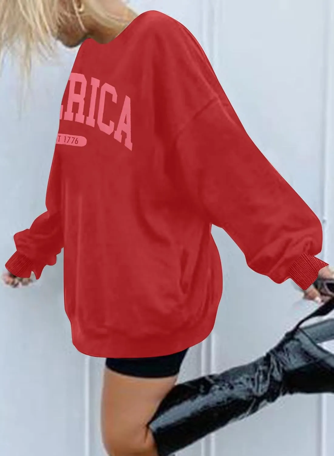 SUPEYA American Sweatshirt Women USA Oversized Shirt Patriotic TShirt Casual Long Sleeve Pullover 4th of July Tee Tops