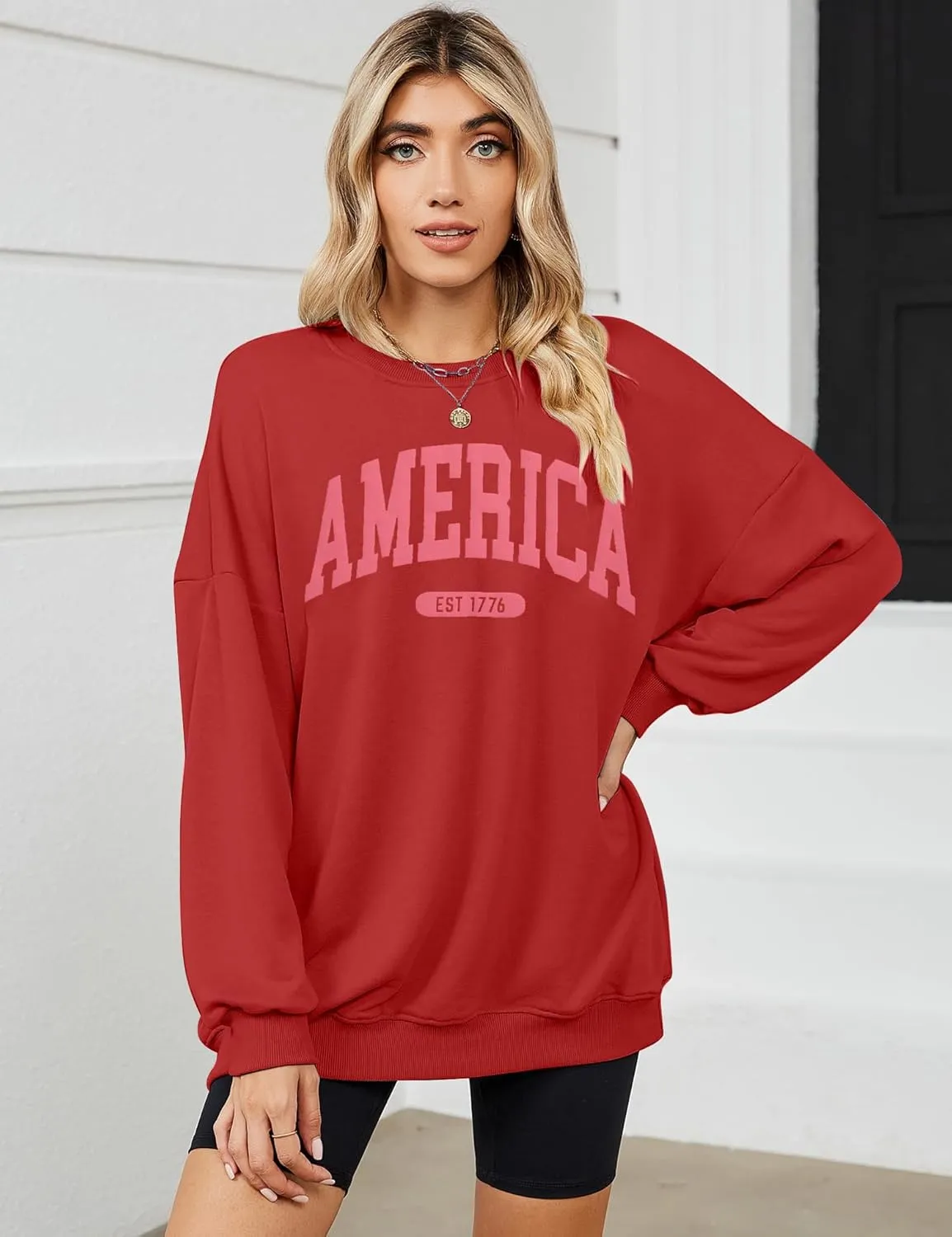 SUPEYA American Sweatshirt Women USA Oversized Shirt Patriotic TShirt Casual Long Sleeve Pullover 4th of July Tee Tops
