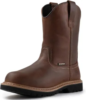 SUREWAY Mens 10 in Soft/Steel Toe Waterproof Wellington Boot,Heavy Duty Pull On Work Boots for Men,Full Grain Leather,Goodyear Welted,Superior Slip Resistant,Waterproof Steel Toe Brown,Size 13