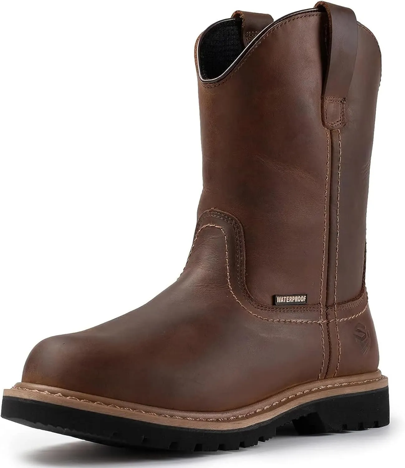SUREWAY Mens 10 in Soft/Steel Toe Waterproof Wellington Boot,Heavy Duty Pull On Work Boots for Men,Full Grain Leather,Goodyear Welted,Superior Slip Resistant,Waterproof Steel Toe Brown,Size 13