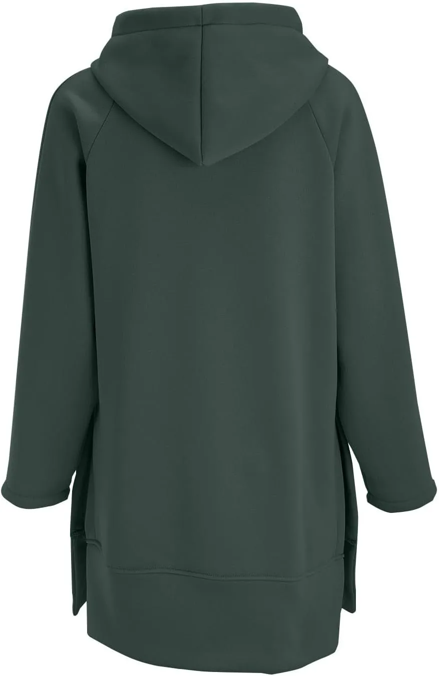 The Warmy Oversized Hoodie Dress for Women Split Hem Pullover Tops Long Sweatshirt with Pocket Casual Dressy Tunics