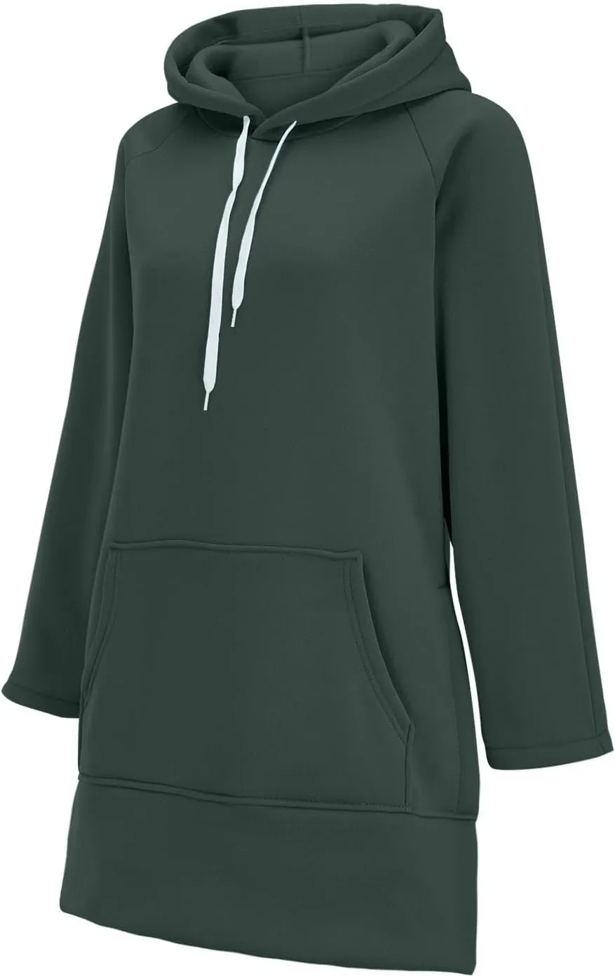 The Warmy Oversized Hoodie Dress for Women Split Hem Pullover Tops Long Sweatshirt with Pocket Casual Dressy Tunics