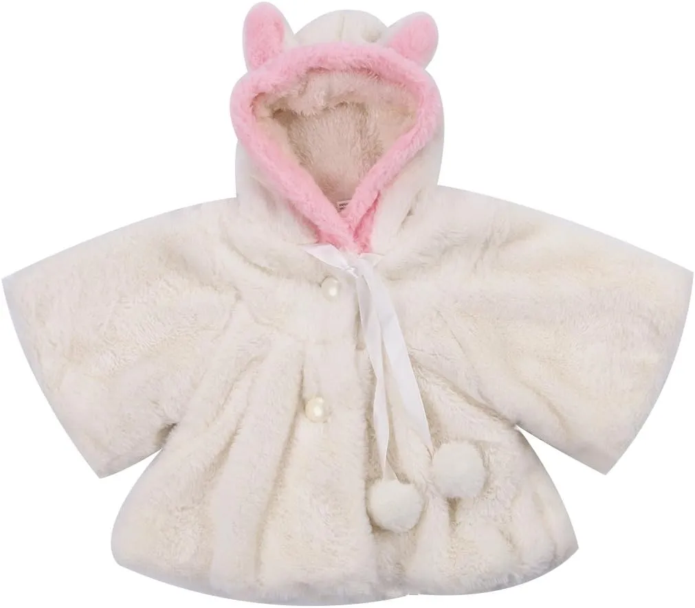 Toddler Baby Girl Faux Fur Cape Infant Cute Bunny Ear Hooded Cloak Coat Jacket Thick Warm Newborn Cardigan Outwear