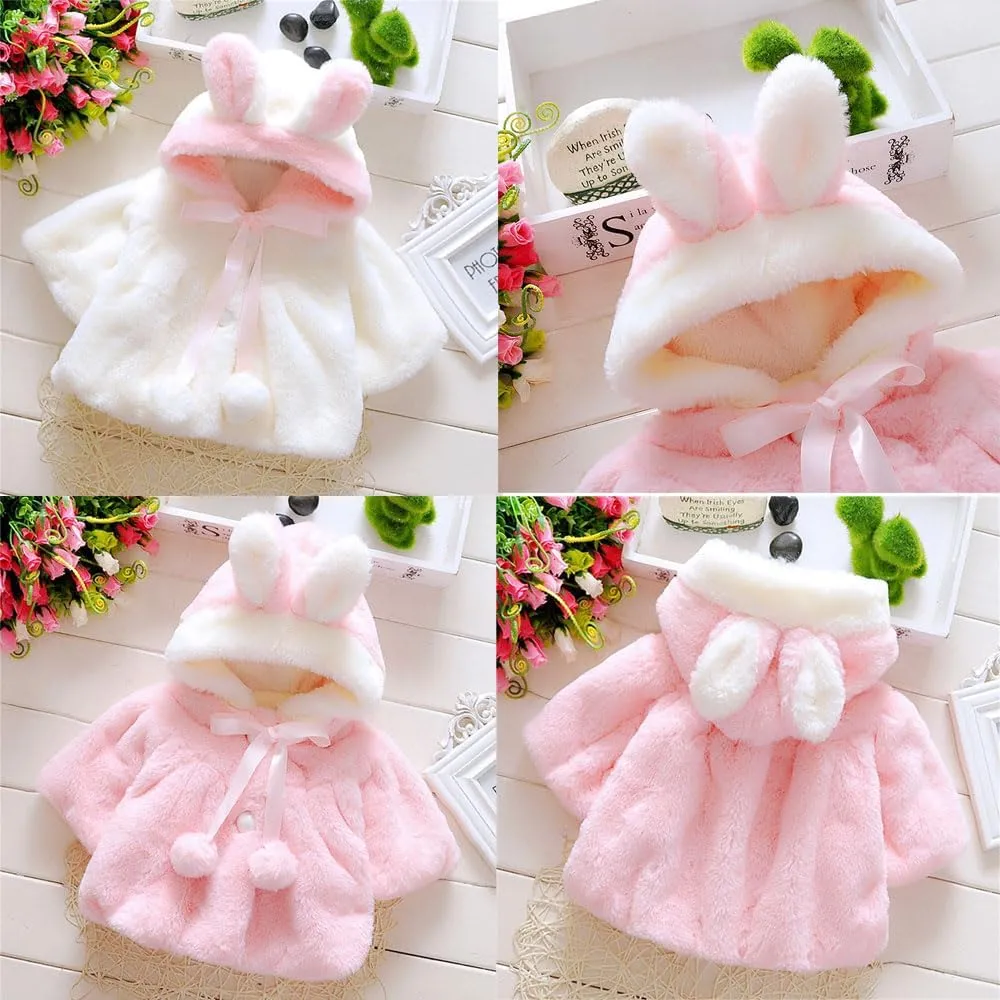 Toddler Baby Girl Faux Fur Cape Infant Cute Bunny Ear Hooded Cloak Coat Jacket Thick Warm Newborn Cardigan Outwear