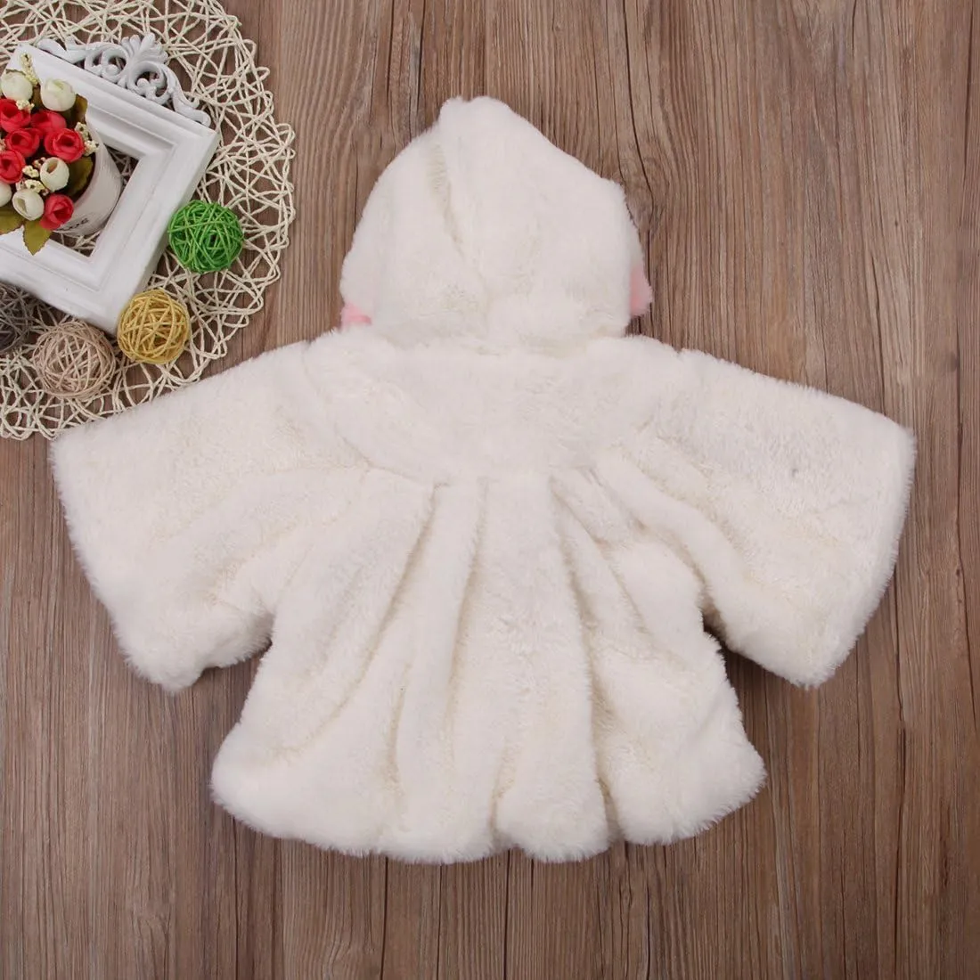 Toddler Baby Girl Faux Fur Cape Infant Cute Bunny Ear Hooded Cloak Coat Jacket Thick Warm Newborn Cardigan Outwear