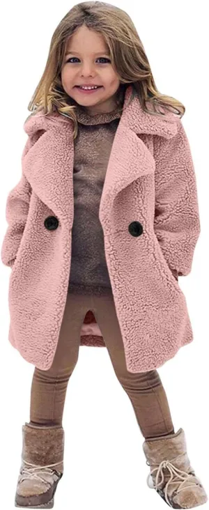 Toddler Baby Girls Duffle Overcoat Winter Fleece Sherpa Jacket Windproof Thick Cardigan Trench Lapel Parka Coat for Kids
