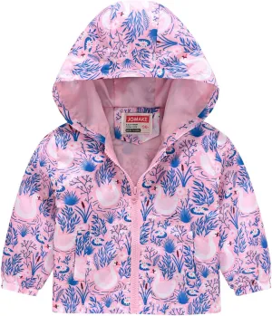 Toddler Girls Boys Flower Print Zip Hooded Jacket Kids Trench Rain Jacket Outerwear Lightweight Windbreaker Coat