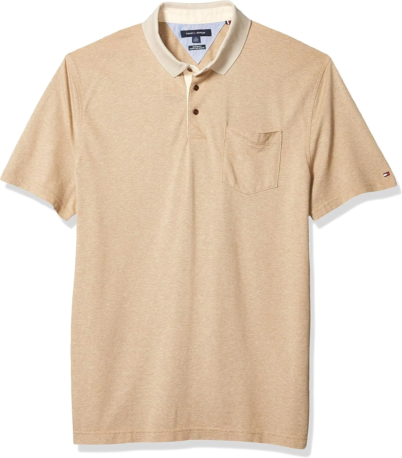 Tommy Hilfiger Men's Slim Fit Linen-Cotton Pocket Mesh Polo Shirt (Champagne, M)