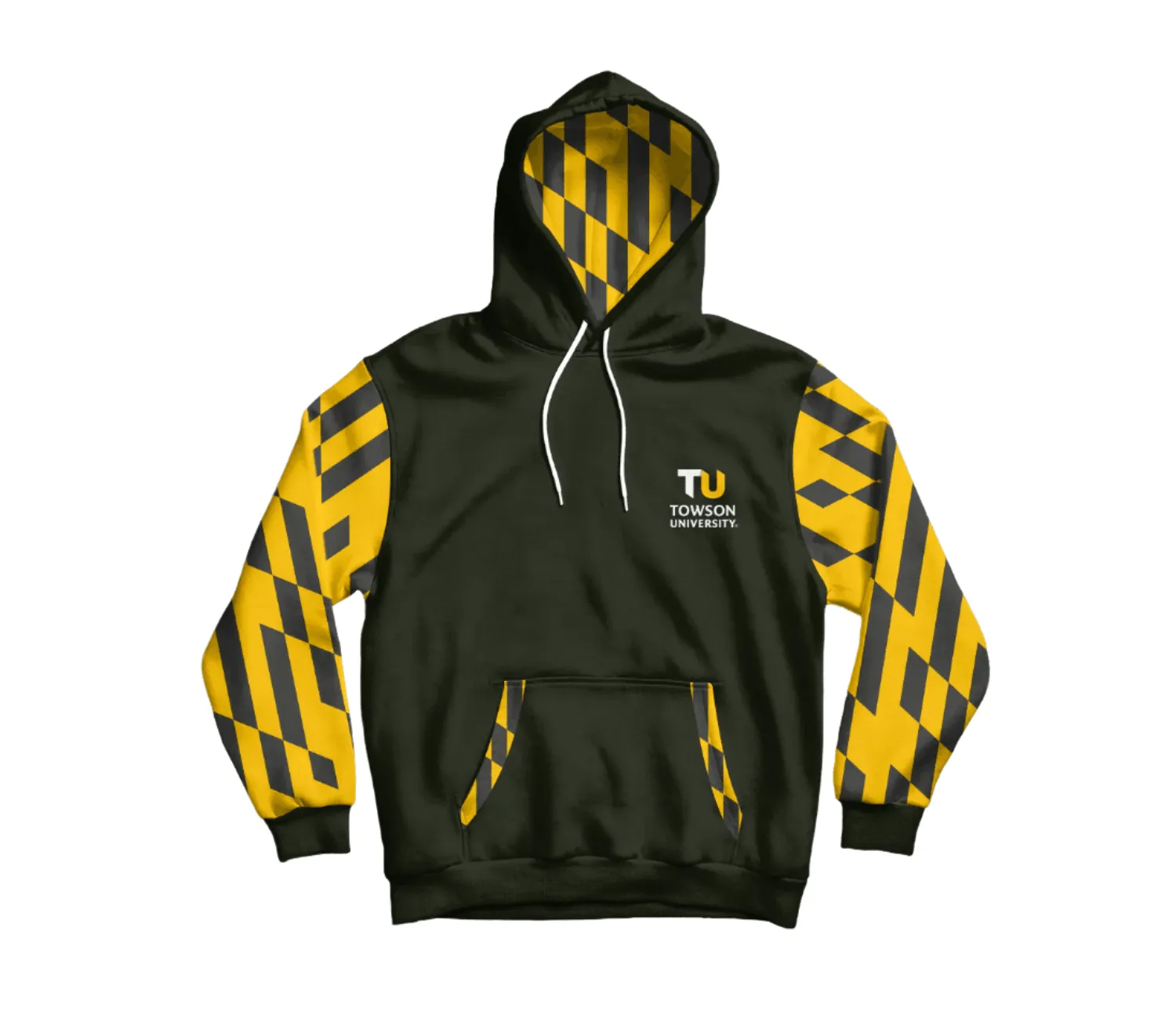 Towson Black and Yellow Tigertooth Sleeves and Hood (Black) / Hoodie