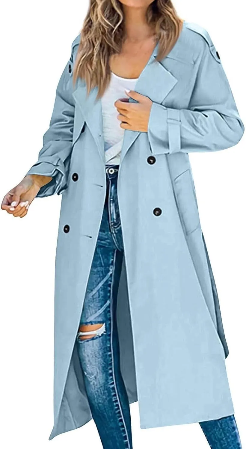 Trench Coat For Women 2024 Winter Trendy Pea Coats Double Breasted Fall Fashion Lapel Collar Outerwear Long Jacket